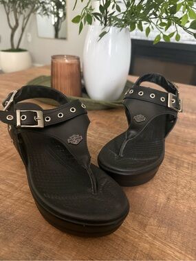 Harley-Davidson Black Leather Sandals with logo Hardware
